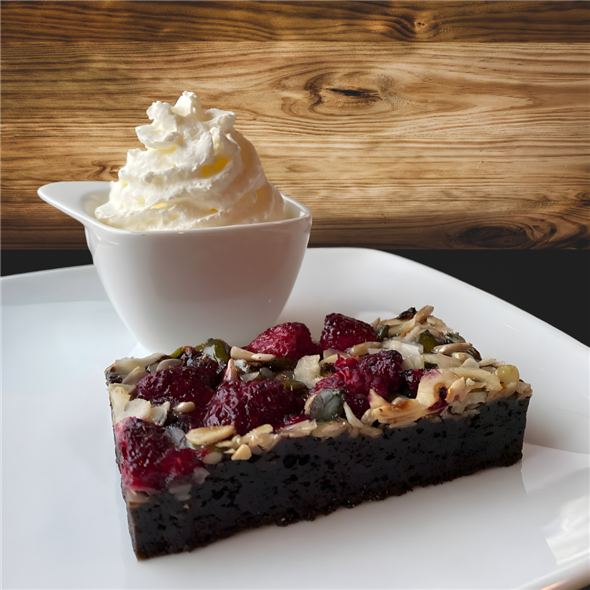 Raspberries brownie cake